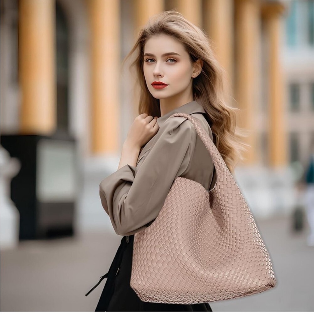 Elegant Woven Tan Women's Hobo Bag - faux leather, great Spring/Summer bag